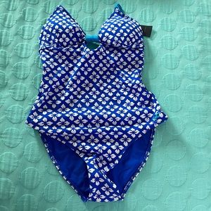 Hollister one piece floral blue bathing suit size small